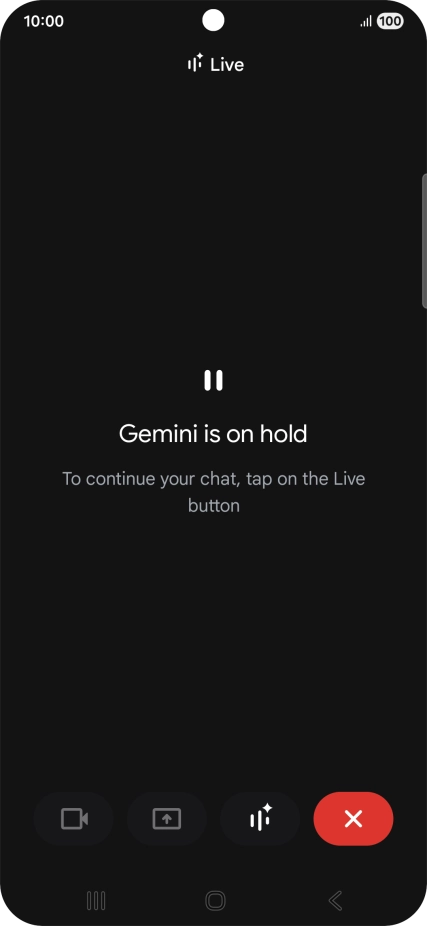 To resume the conversation, press the resume icon. To resume the conversation, press the resume icon.