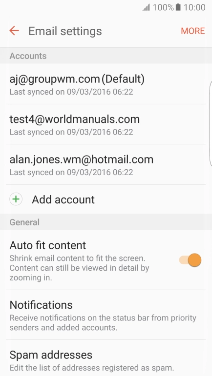 Press the required email account. Press the required email account.
