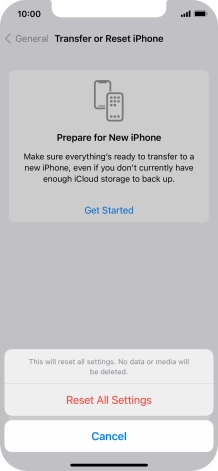 Press Reset All Settings. Wait a moment while the factory default settings are restored. Follow the instructions on the screen to set up your phone and prepare it for use. Press Reset All Settings. Wait a moment while the factory default settings are restored. Follow the instructions on the screen to set up your phone and prepare it for use.