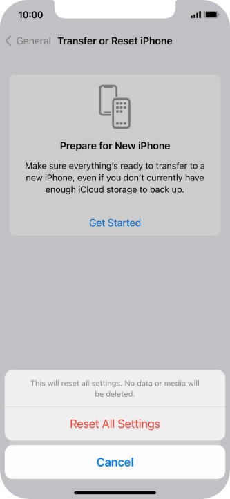 Press Reset All Settings. Wait a moment while the factory default settings are restored. Follow the instructions on the screen to set up your phone and prepare it for use. Press Reset All Settings. Wait a moment while the factory default settings are restored. Follow the instructions on the screen to set up your phone and prepare it for use.
