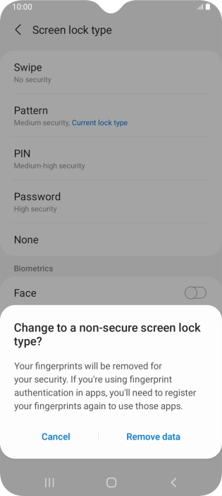 Press Remove data. Press Remove data.