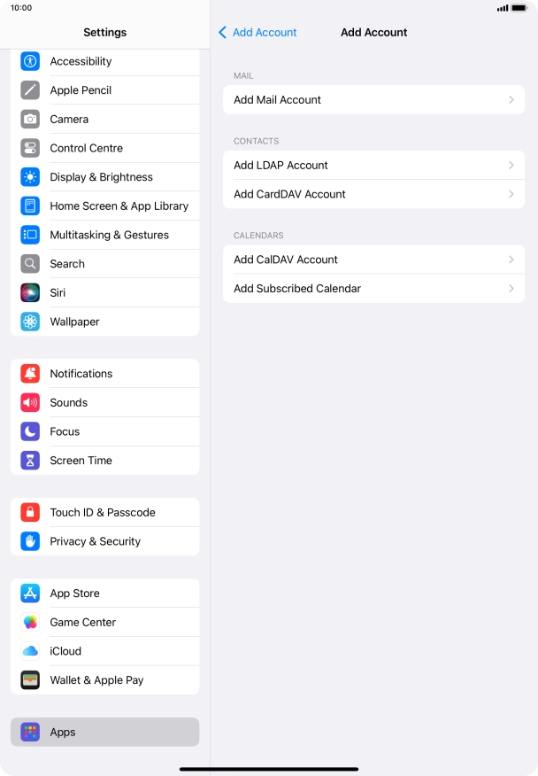 Press Add Mail Account. Press Add Mail Account.