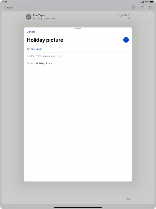 Press the text input field and write the text for your email message. Press the text input field and write the text for your email message.