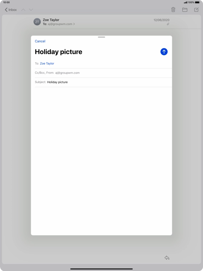 Press the text input field and write the text for your email message. Press the text input field and write the text for your email message.