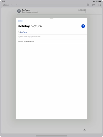 Press the text input field and write the text for your email message. Press the text input field and write the text for your email message.