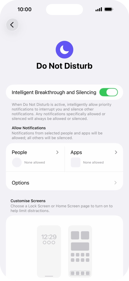 Press People and follow the instructions on the screen to select which contacts you would like to receive calls and notifications from when Do Not Disturb is turned on. Press People and follow the instructions on the screen to select which contacts you would like to receive calls and notifications from when Do Not Disturb is turned on.