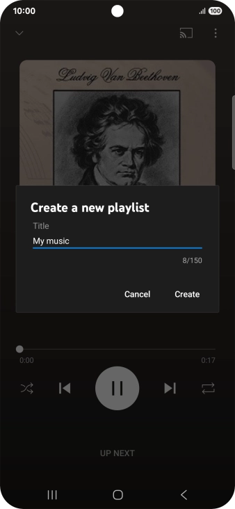 Key in a name for the playlist and press Create. Key in a name for the playlist and press Create.