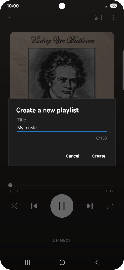 Key in a name for the playlist and press Create. Key in a name for the playlist and press Create.