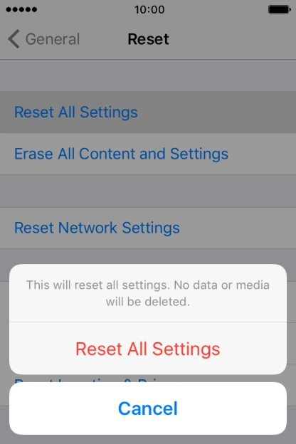 Press Reset All Settings. Press Reset All Settings.
