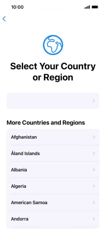 Press the required country or area. Press the required country or area.