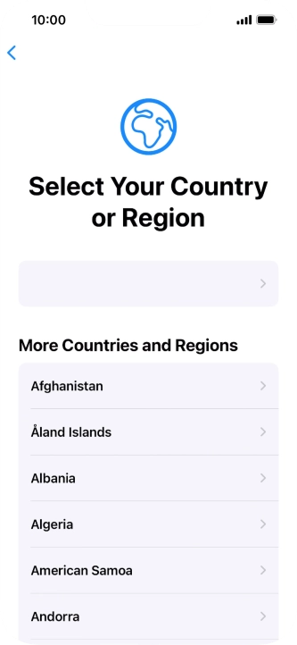 Press the required country or area. Press the required country or area.