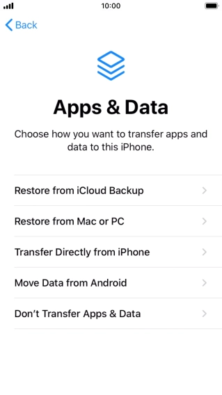 Press Don't Transfer Apps & Data and follow the instructions on the screen to finish the activation. Press Don't Transfer Apps & Data and follow the instructions on the screen to finish the activation.
