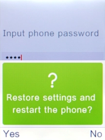 Press the Left selection key to confirm. Wait a moment while the factory default settings are restored.
Follow the instructions on the screen to set up your phone and prepare it for use. Press the Left selection key to confirm. Wait a moment while the factory default settings are restored.
Follow the instructions on the screen to set up your phone and prepare it for use.
