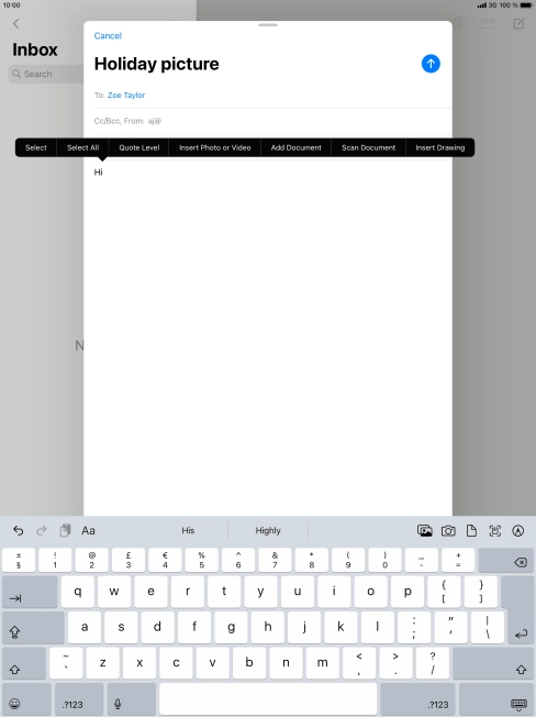 Press Insert Photo or Video and follow the instructions on the screen to attach a picture or a video clip. Press Insert Photo or Video and follow the instructions on the screen to attach a picture or a video clip.
