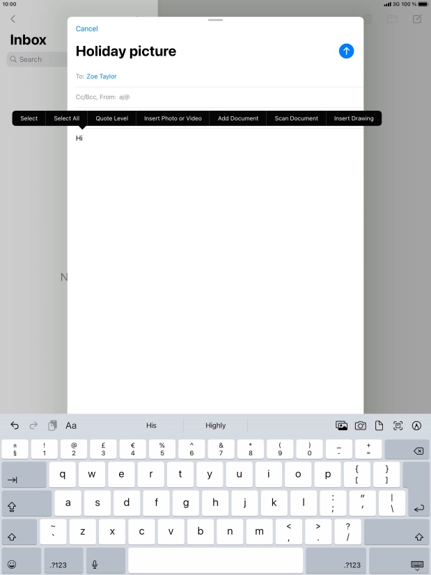 Press Insert Photo or Video and follow the instructions on the screen to attach a picture or a video clip. Press Insert Photo or Video and follow the instructions on the screen to attach a picture or a video clip.