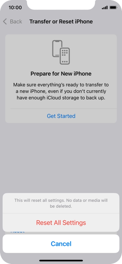 Press Reset All Settings. Press Reset All Settings.