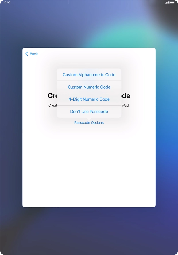 Follow the instructions on the screen to turn on use of lock code or press Don't Use Passcode. Follow the instructions on the screen to turn on use of lock code or press Don't Use Passcode.