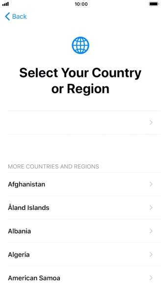 Press the required country or area. Press the required country or area.