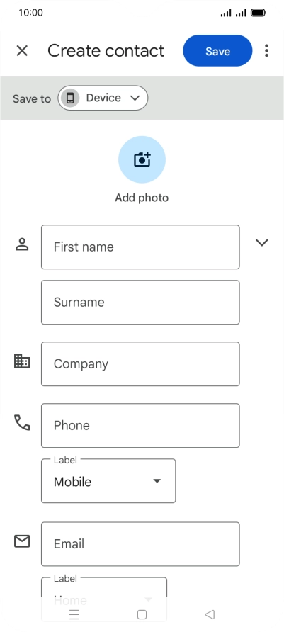 Press First name and key in the required first name. Press First name and key in the required first name.