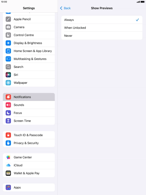 To select notification preview on the lock screen, press Always. To select notification preview on the lock screen, press Always.