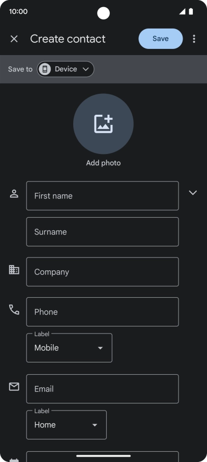Press First name and key in the required first name. Press First name and key in the required first name.