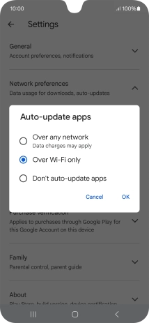 To turn on automatic update of apps using mobile network, press Over any network. To turn on automatic update of apps using mobile network, press Over any network.