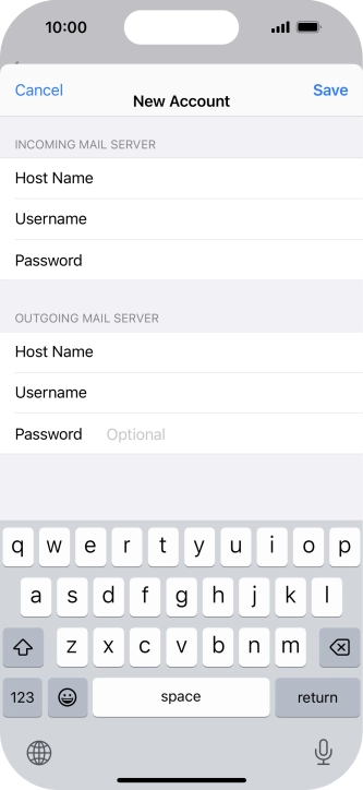 Press Password and key in the password for your email account. Please note that if you're using Vodafone's outgoing server, leave the password field empty. Press Password and key in the password for your email account. Please note that if you're using Vodafone's outgoing server, leave the password field empty.