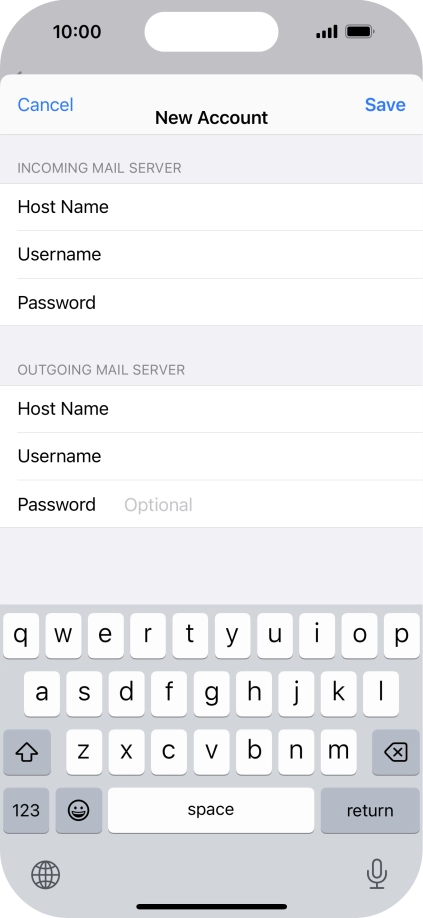 Press Password and key in the password for your email account. Please note that if you're using Vodafone's outgoing server, leave the password field empty. Press Password and key in the password for your email account. Please note that if you're using Vodafone's outgoing server, leave the password field empty.