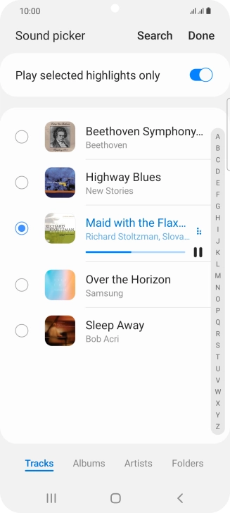 Once you've found a ring tone you like, press Done. Once you've found a ring tone you like, press Done.