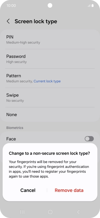 Press Remove data. Press Remove data.