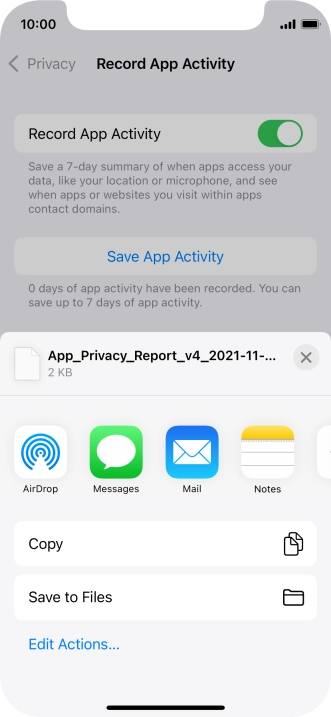 Press the required setting and follow the instructions on the screen to share or save the app activity report. Press the required setting and follow the instructions on the screen to share or save the app activity report.