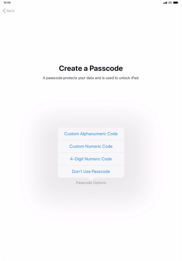 Follow the instructions on the screen to turn on use of lock code or press Don't Use Passcode. Follow the instructions on the screen to turn on use of lock code or press Don't Use Passcode.