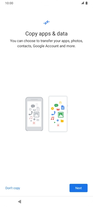 You can transfer the contents of another phone to your phone when it's activated for the first time and after a factory reset. When this screen is displayed, your phone is ready to transfer contents from another phone. You can transfer the contents of another phone to your phone when it's activated for the first time and after a factory reset. When this screen is displayed, your phone is ready to transfer contents from another phone.