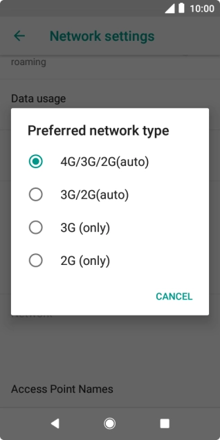Press the required network mode. Press the required network mode.