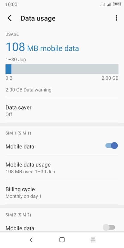 The total data usage is displayed. The total data usage is displayed.