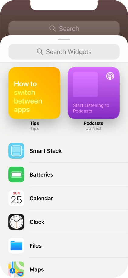 Press the required widget. Press the required widget.