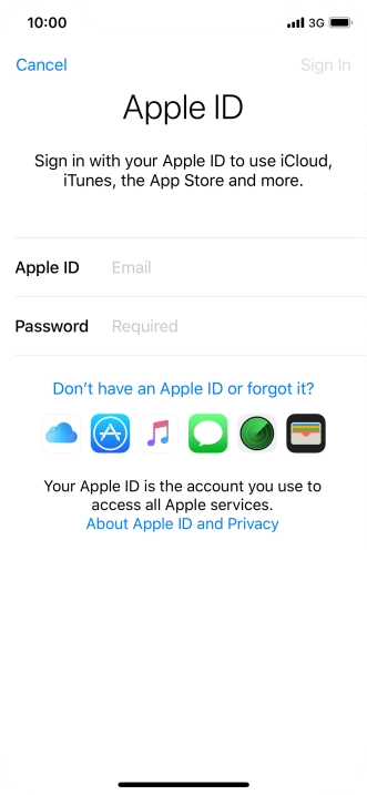 If you don t have an Apple ID, press Don't have an Apple ID or forgot it? and follow the instructions on the screen to create an Apple ID. If you don t have an Apple ID, press Don't have an Apple ID or forgot it? and follow the instructions on the screen to create an Apple ID.