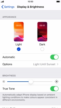 If you turn on the function, press Options and follow the instructions on the screen to select the required period of time for Dark Mode. If you turn on the function, press Options and follow the instructions on the screen to select the required period of time for Dark Mode.
