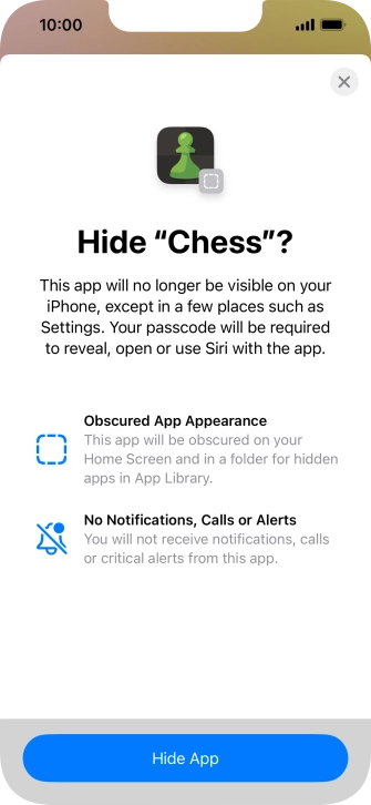 Press Hide App. Press Hide App.