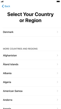 Press the required country or area. Press the required country or area.