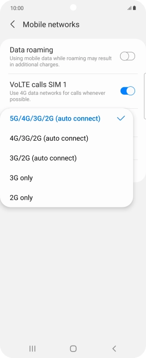 Press the required network mode. Press the required network mode.