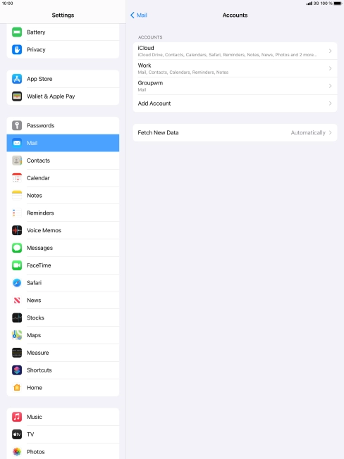 Press the name of the email account you've just set up. Press the name of the email account you've just set up.