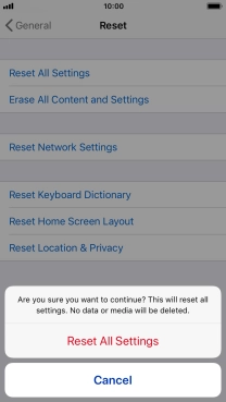 Press Reset All Settings. Wait a moment while the factory default settings are restored. Follow the instructions on the screen to set up your phone and prepare it for use. Press Reset All Settings. Wait a moment while the factory default settings are restored. Follow the instructions on the screen to set up your phone and prepare it for use.