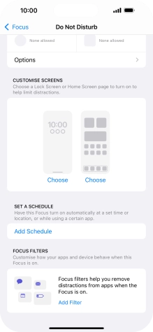 Press Add Schedule and follow the instructions on the screen to select settings for automatic activation of Do Not Disturb. Press Add Schedule and follow the instructions on the screen to select settings for automatic activation of Do Not Disturb.