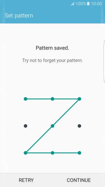 Slide your finger across the screen to connect at least four points and press CONTINUE. Slide your finger across the screen to connect at least four points and press CONTINUE.