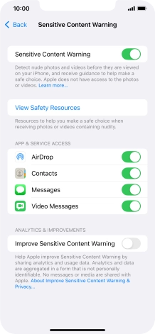 Press the indicators next to the required applications to turn the function on or off. Press the indicators next to the required applications to turn the function on or off.