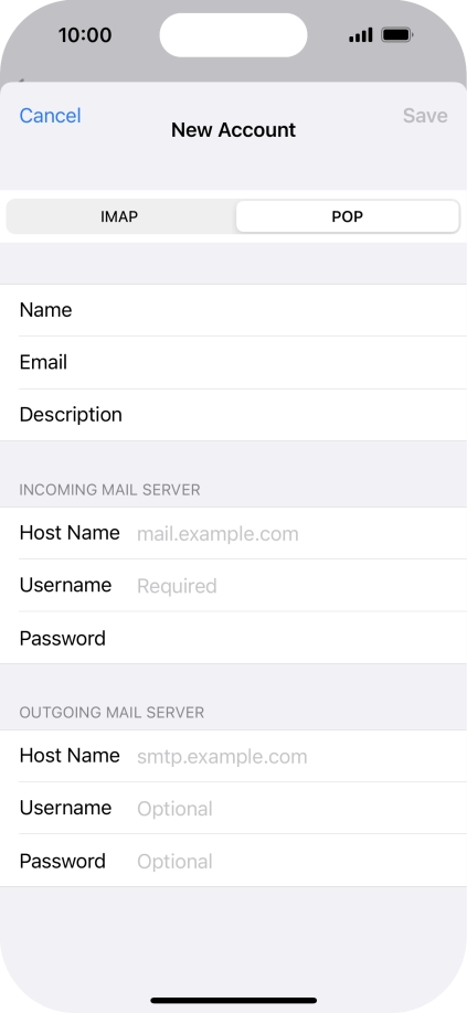 Press Host Name and key in the name of your email provider's incoming server. Press Host Name and key in the name of your email provider's incoming server.