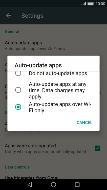 Press Auto-update apps over Wi-Fi only to turn on the function. Press Auto-update apps over Wi-Fi only to turn on the function.