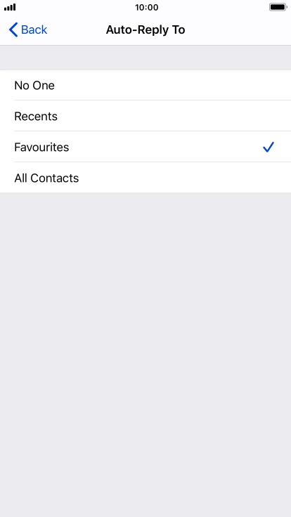 Press the required setting to select which contacts should automatically be notified that Do Not Disturb While Driving is turned on. Press the required setting to select which contacts should automatically be notified that Do Not Disturb While Driving is turned on.
