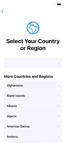 Press the required country or area. Press the required country or area.
